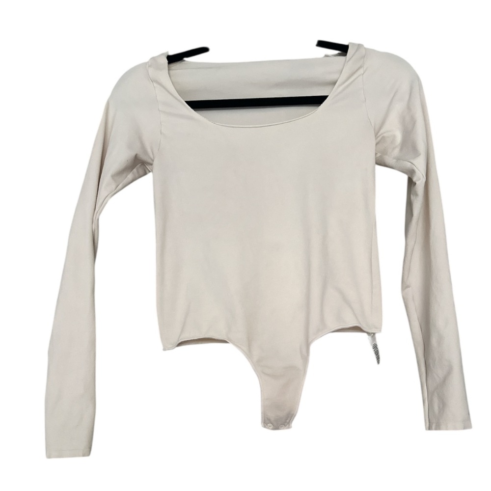 Skims Scoop Neck Cream Long Sleeve Bodysuit size l/xl